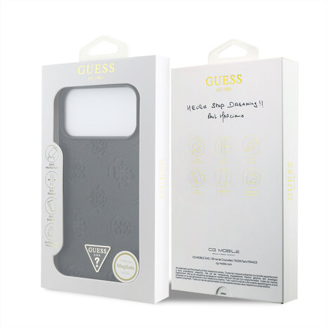 Guess Guess iPhone 17 Pro Max Backcover hoesje - HC Magsafe Grained PU Hot Stamp Peony Triangle Logo - Zwart Guess Guess iPhone 17 Pro Max Backcover hoesje - HC Magsafe Grained PU Hot Stamp Peony Triangle Logo - Zwart