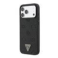 Guess Guess iPhone 17 Pro Max/iPhone 18 Pro Max Hartschalenhülle MagSafe genarbtes PU geprägtes Pfingstrosenmotiv dreieckiges Logo - Schwarz