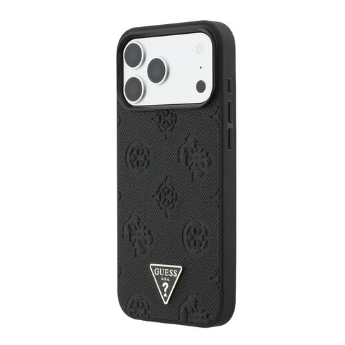 Guess Guess iPhone 17 Pro Max/iPhone 18 Pro Max Hartschalenhülle MagSafe genarbtes PU geprägtes Pfingstrosenmotiv dreieckiges Logo - Schwarz