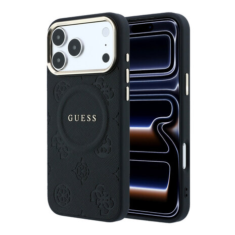 Guess Guess iPhone 17 Pro Max Back cover coque - HC Magsafe PU With Peony Hot Stamp - Noir Guess Guess iPhone 17 Pro Max Back cover coque - HC Magsafe PU With Peony Hot Stamp - Noir