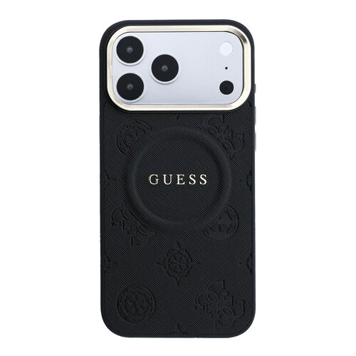 Guess Guess iPhone 17 Pro Max/iPhone 18 Pro Max Hartschalenhülle MagSafe PU geprägtes Pfingstrosenmotiv - Schwarz