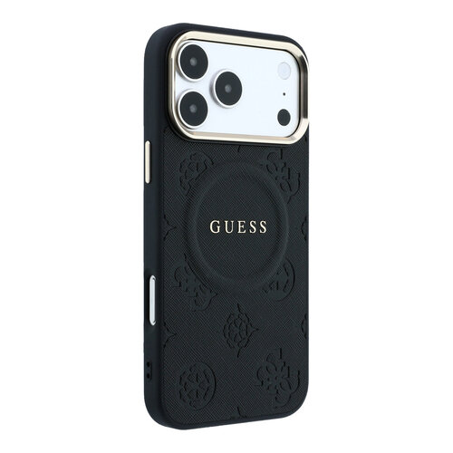 Guess Guess iPhone 17 Pro Max/iPhone 18 Pro Max Hartschalenhülle MagSafe PU geprägtes Pfingstrosenmotiv - Schwarz