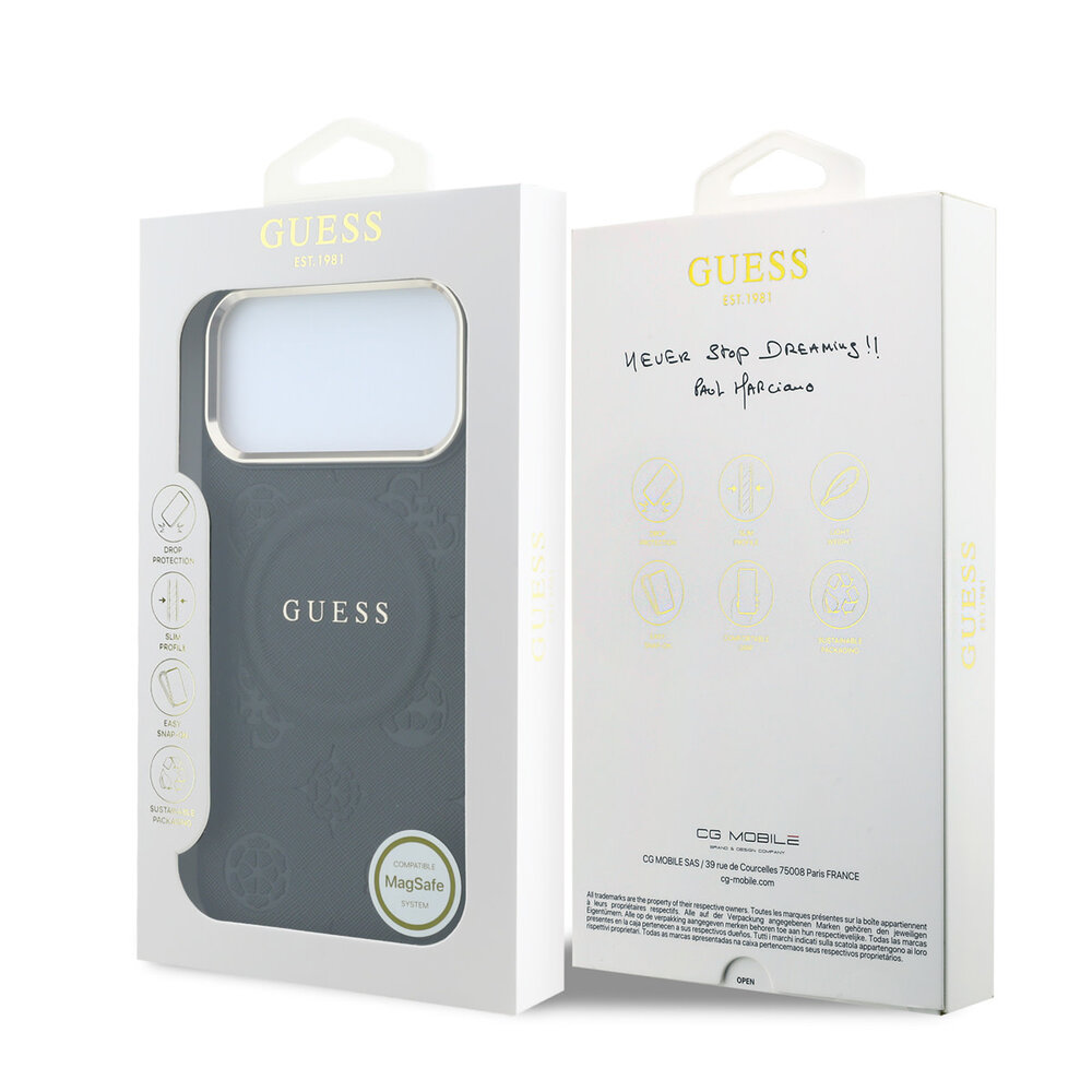 Guess Guess iPhone 17 Pro Max Back cover case - HC Magsafe PU With Peony Hot Stamp - Black Guess Guess iPhone 17 Pro Max Back cover case - HC Magsafe PU With Peony Hot Stamp - Black
