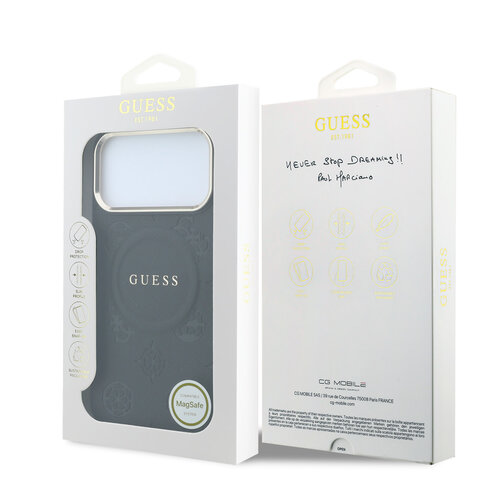 Guess Guess iPhone 17 Pro Max/iPhone 18 Pro Max Hartschalenhülle MagSafe PU geprägtes Pfingstrosenmotiv - Schwarz