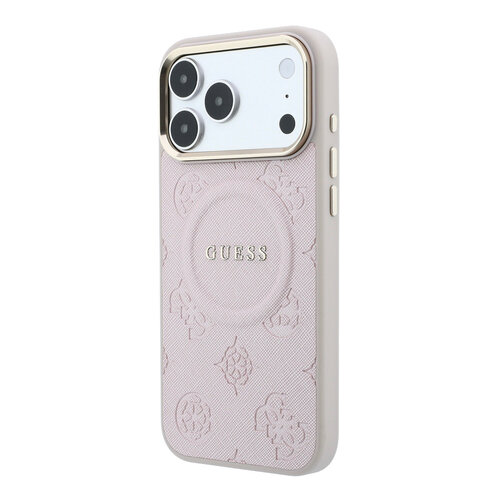 Guess Guess iPhone 17 Pro Max/iPhone 18 Pro Max Hartschalenhülle MagSafe PU geprägtes Pfingstrosenmotiv - Rosa