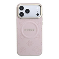 Guess Guess iPhone 17 Pro Max/iPhone 18 Pro Max Hartschalenhülle MagSafe PU geprägtes Pfingstrosenmotiv - Rosa