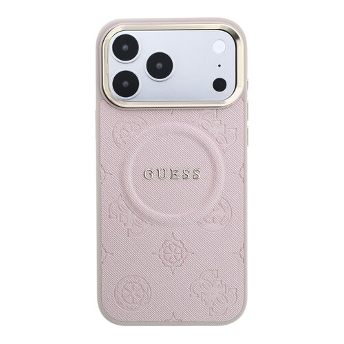 Guess Guess iPhone 17 Pro Max/iPhone 18 Pro Max Hartschalenhülle MagSafe PU geprägtes Pfingstrosenmotiv - Rosa