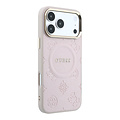Guess Guess iPhone 17 Pro Max/iPhone 18 Pro Max Hartschalenhülle MagSafe PU geprägtes Pfingstrosenmotiv - Rosa