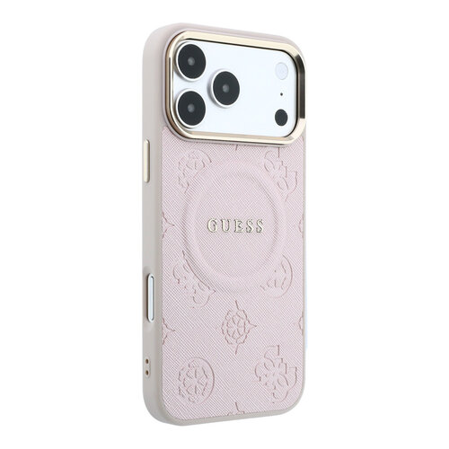 Guess Guess iPhone 17 Pro Max/iPhone 18 Pro Max Hartschalenhülle MagSafe PU geprägtes Pfingstrosenmotiv - Rosa