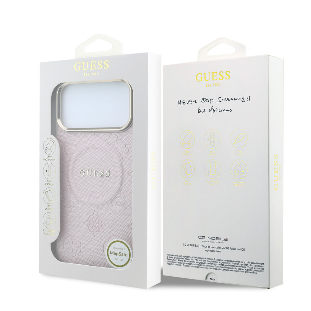 Guess Guess iPhone 17 Pro Max Back cover coque - HC Magsafe PU With Peony Hot Stamp - Rose Guess Guess iPhone 17 Pro Max Back cover coque - HC Magsafe PU With Peony Hot Stamp - Rose