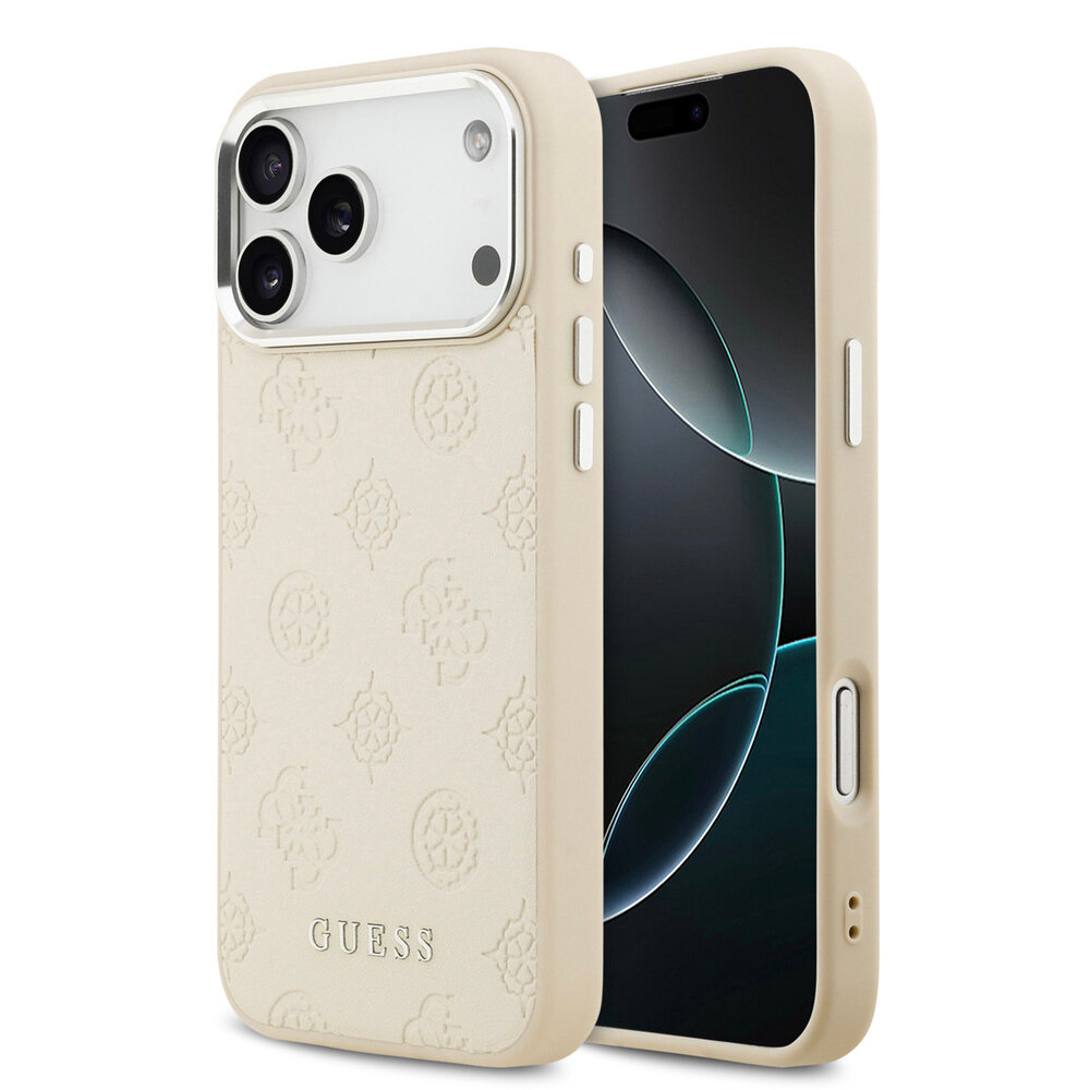 Guess Guess iPhone 17 Pro Max Back cover case - HC Magsafe PU With Peony Hot Stamp Script - Beige Guess Guess iPhone 17 Pro Max Back cover case - HC Magsafe PU With Peony Hot Stamp Script - Beige