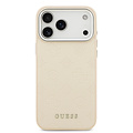 Guess Guess iPhone 17 Pro Max/iPhone 18 Pro Max Hartschalenhülle MagSafe PU geprägtes Pfingstrosenmotiv und Schriftlogo - Beige