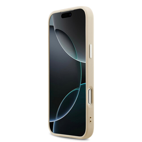 Guess Guess iPhone 17 Pro Max/iPhone 18 Pro Max Hartschalenhülle MagSafe PU geprägtes Pfingstrosenmotiv und Schriftlogo - Beige