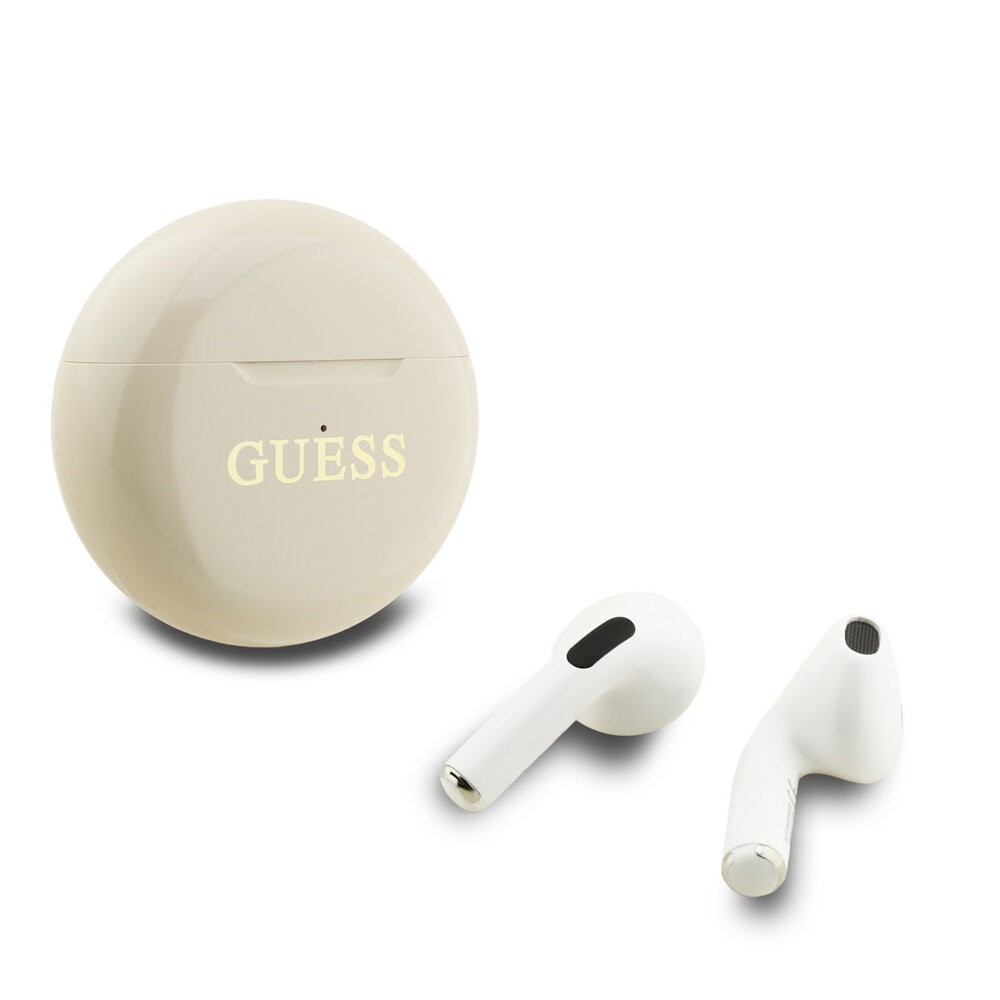Guess Guess Oordopjes - TWS Small Round Gold Classic Logo Print - Beige