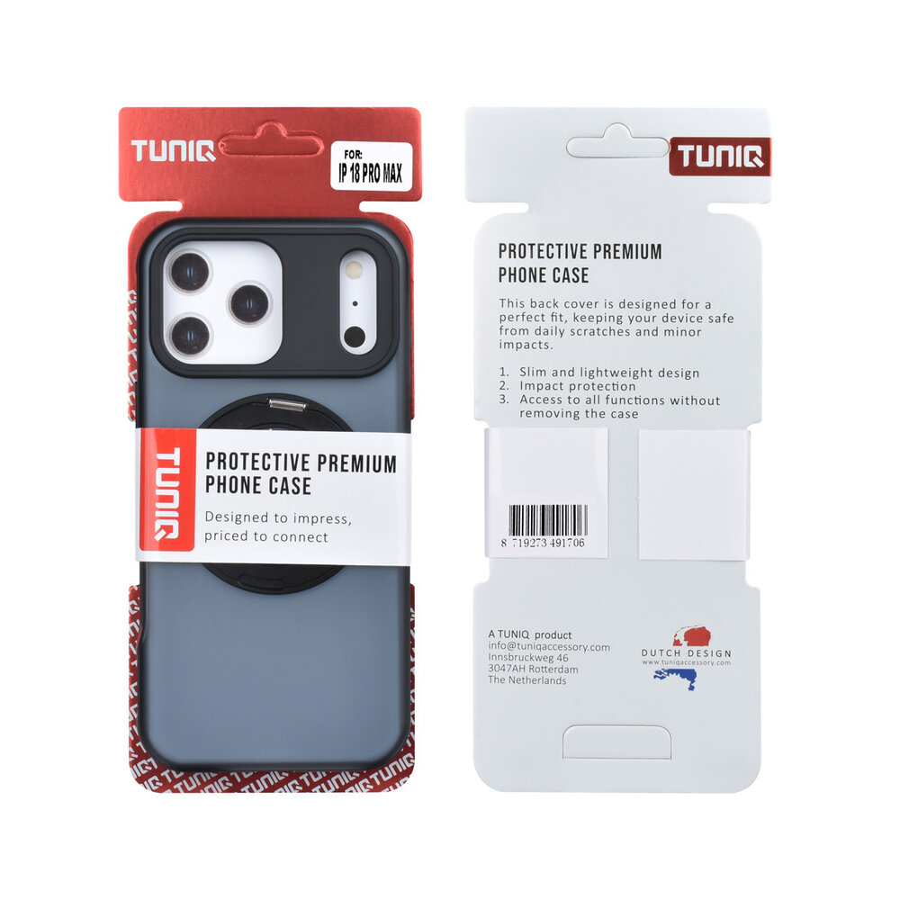TUNIQ TUNIQ iPhone 18 Pro Max Back-Cover hul - 360 rotation stand MagSafe - Schwarz TUNIQ TUNIQ iPhone 18 Pro Max Back-Cover hul - 360 rotation stand MagSafe - Schwarz