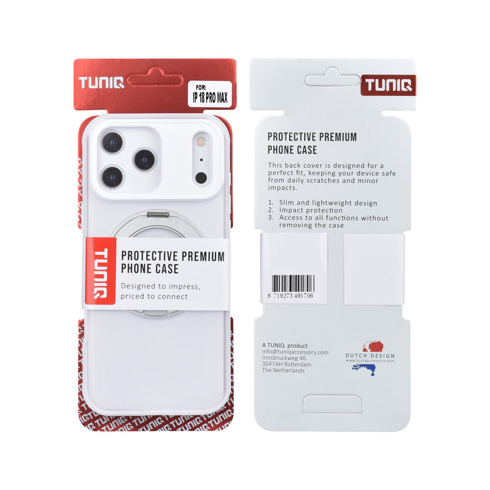 TUNIQ TUNIQ iPhone 18 Pro Max Back-Cover hul - 360 rotation stand MagSafe - Weiß TUNIQ TUNIQ iPhone 18 Pro Max Back-Cover hul - 360 rotation stand MagSafe - Weiß