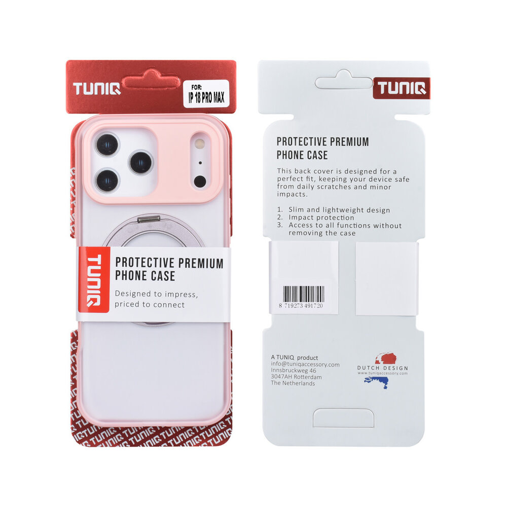 TUNIQ TUNIQ iPhone 18 Pro Max Back-Cover hul - 360 rotation stand MagSafe - Rosa TUNIQ TUNIQ iPhone 18 Pro Max Back-Cover hul - 360 rotation stand MagSafe - Rosa
