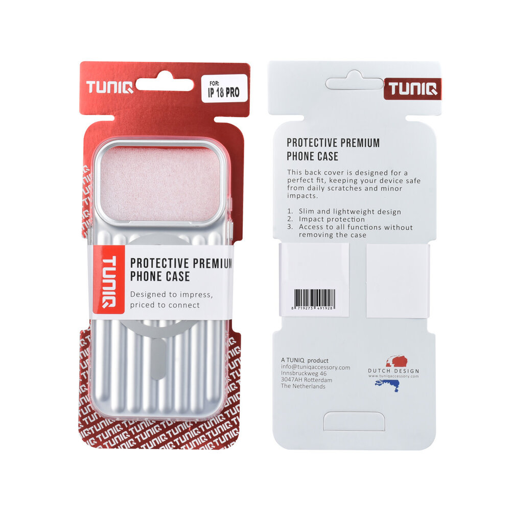 TUNIQ TUNIQ iPhone 18 Pro Back-Cover hul - luggage IMD MagSafe - Silber TUNIQ TUNIQ iPhone 18 Pro Back-Cover hul - luggage IMD MagSafe - Silber
