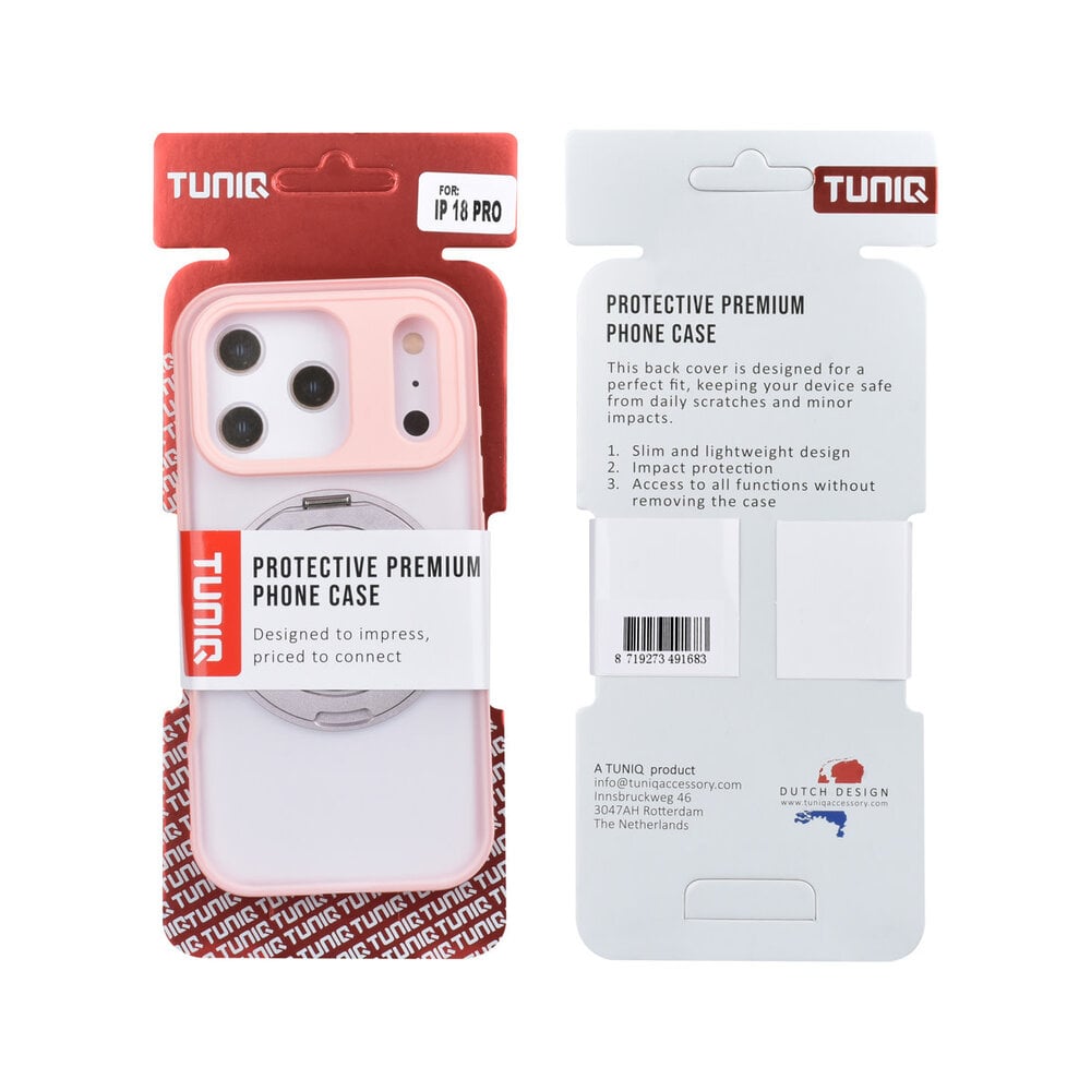 TUNIQ TUNIQ iPhone 18 Pro Back-Cover hul - 360 rotation stand MagSafe - Rosa TUNIQ TUNIQ iPhone 18 Pro Back-Cover hul - 360 rotation stand MagSafe - Rosa