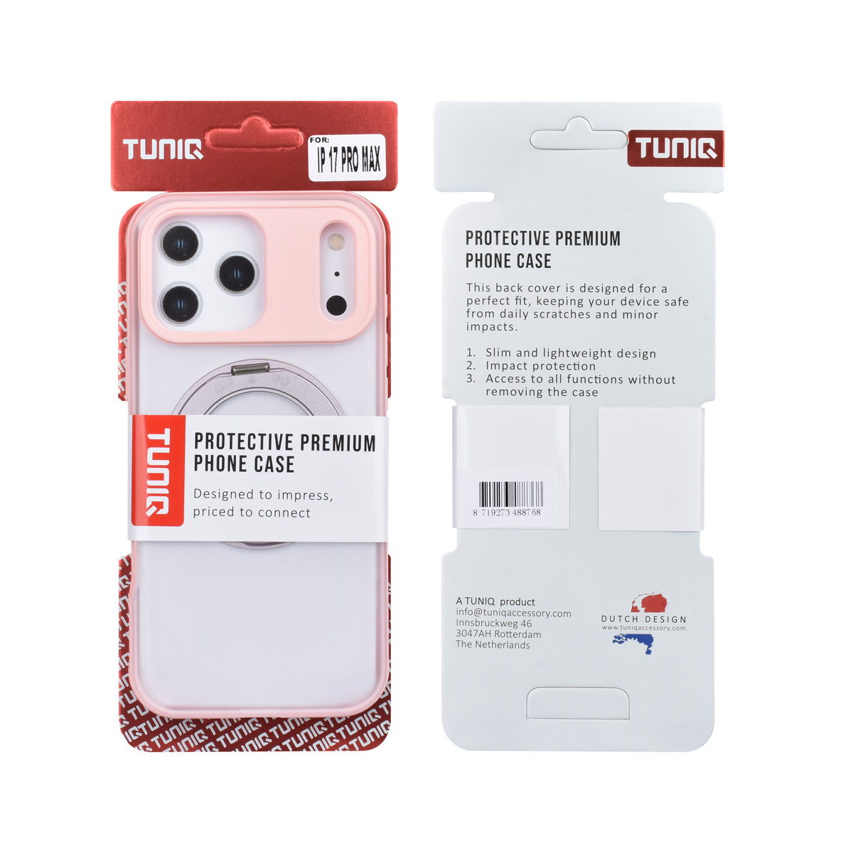 TUNIQ TUNIQ iPhone 17 Pro Max Backcover hoesje - 360 rotation stand MagSafe - Roze, foto 3 van 3