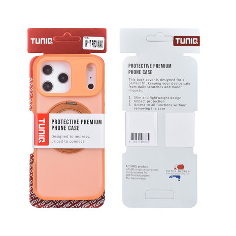 TUNIQ TUNIQ iPhone 17 Pro Max Back-Cover hul - 360 rotation stand MagSafe - Orange TUNIQ TUNIQ iPhone 17 Pro Max Back-Cover hul - 360 rotation stand MagSafe - Orange
