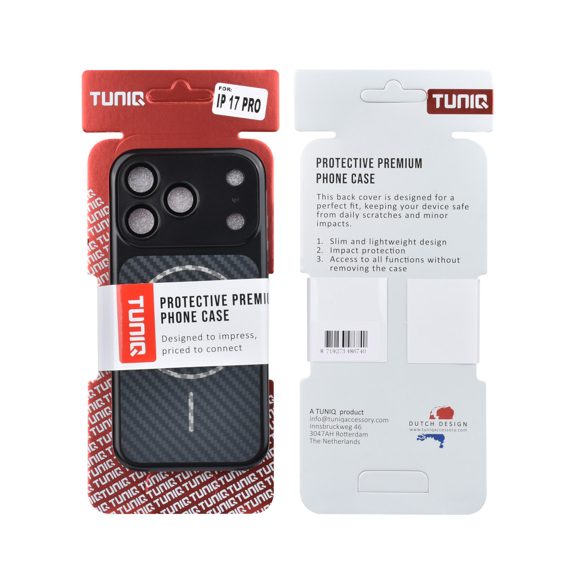 TUNIQ TUNIQ iPhone 17 Pro Backcover hoesje - Magsafe With fiber pattern PC - Zwart, foto 3 van 3