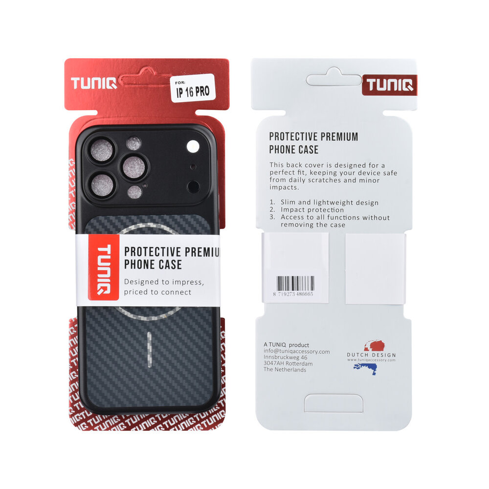 TUNIQ TUNIQ iPhone 16 Pro Max Backcover hoesje - Magsafe With fiber pattern PC - Zwart TUNIQ TUNIQ iPhone 16 Pro Max Backcover hoesje - Magsafe With fiber pattern PC - Zwart