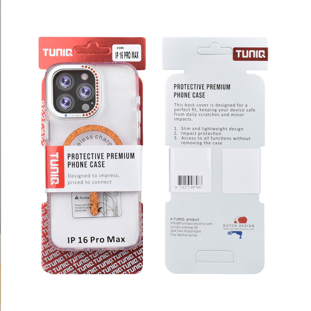 TUNIQ TUNIQ iPhone 16 Pro Max Back-Cover hul - Diamond MagSafe TPU+PC - Orange TUNIQ TUNIQ iPhone 16 Pro Max Back-Cover hul - Diamond MagSafe TPU+PC - Orange