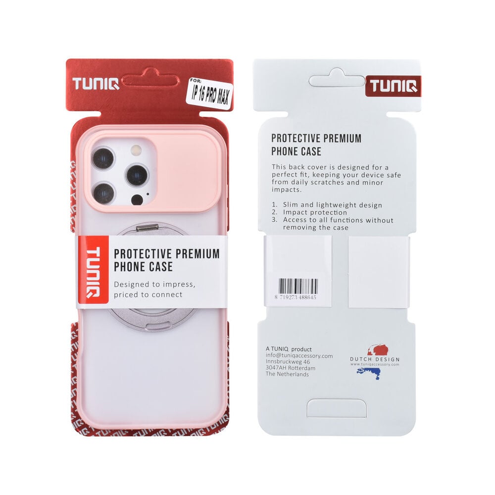 TUNIQ TUNIQ iPhone 16 Pro Max Back cover coque - 360 rotation stand MagSafe - Rose TUNIQ TUNIQ iPhone 16 Pro Max Back cover coque - 360 rotation stand MagSafe - Rose