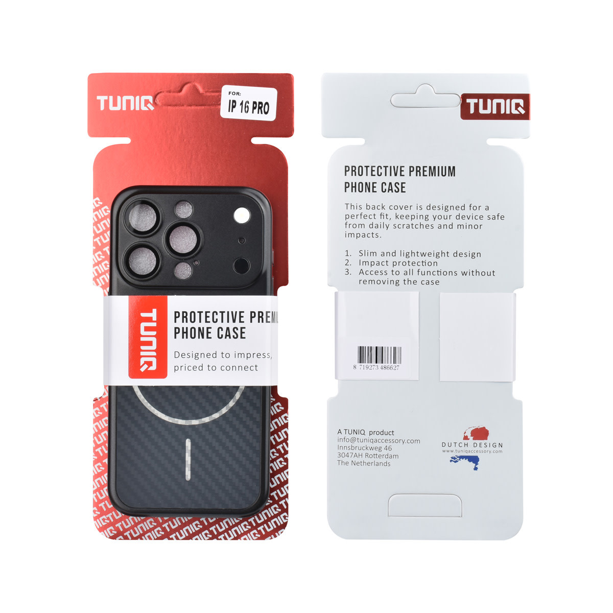TUNIQ TUNIQ iPhone 16 Pro Backcover hoesje - Magsafe With fiber pattern PC - Zwart, foto 3 van 3