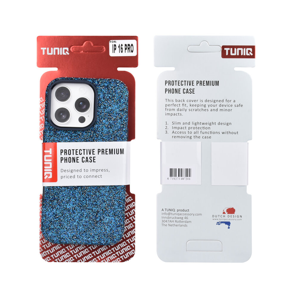 TUNIQ TUNIQ iPhone 16 Pro Back-Cover hul - Glitter Magsafe TPU+PC - Blau TUNIQ TUNIQ iPhone 16 Pro Back-Cover hul - Glitter Magsafe TPU+PC - Blau