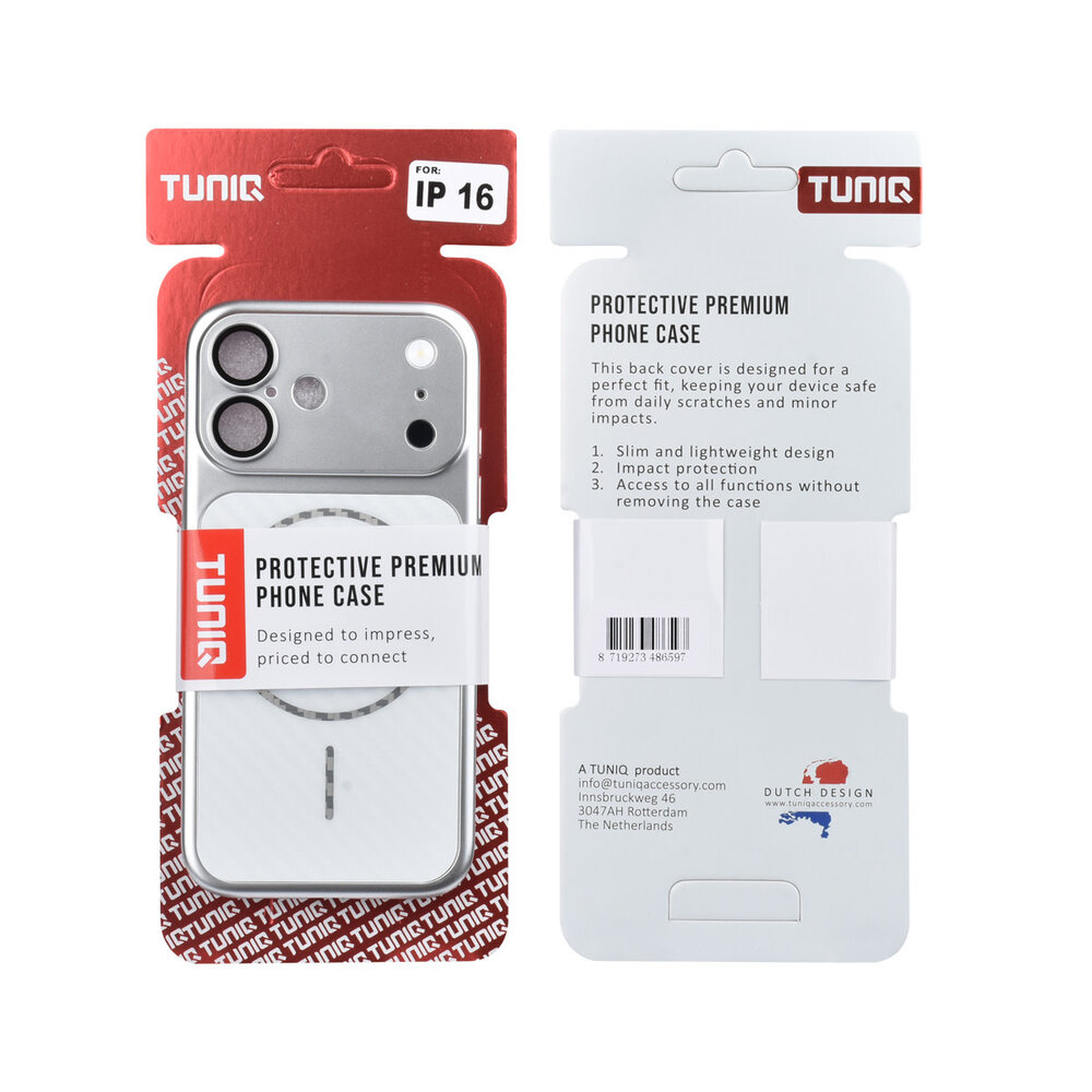 TUNIQ TUNIQ iPhone 16 Back cover coque - Magsafe With fiber pattern PC - Argent TUNIQ TUNIQ iPhone 16 Back cover coque - Magsafe With fiber pattern PC - Argent