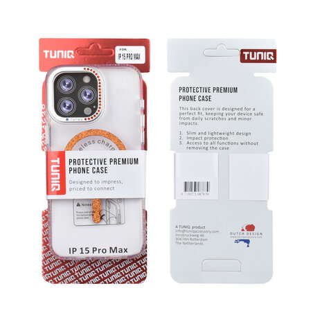TUNIQ TUNIQ iPhone 15 Pro Max Back-Cover hul - Diamond MagSafe TPU+PC - Orange TUNIQ TUNIQ iPhone 15 Pro Max Back-Cover hul - Diamond MagSafe TPU+PC - Orange