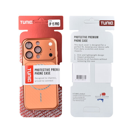 TUNIQ TUNIQ iPhone 15 Pro Back-Cover hul - Magsafe With fiber pattern PC - Orange TUNIQ TUNIQ iPhone 15 Pro Back-Cover hul - Magsafe With fiber pattern PC - Orange
