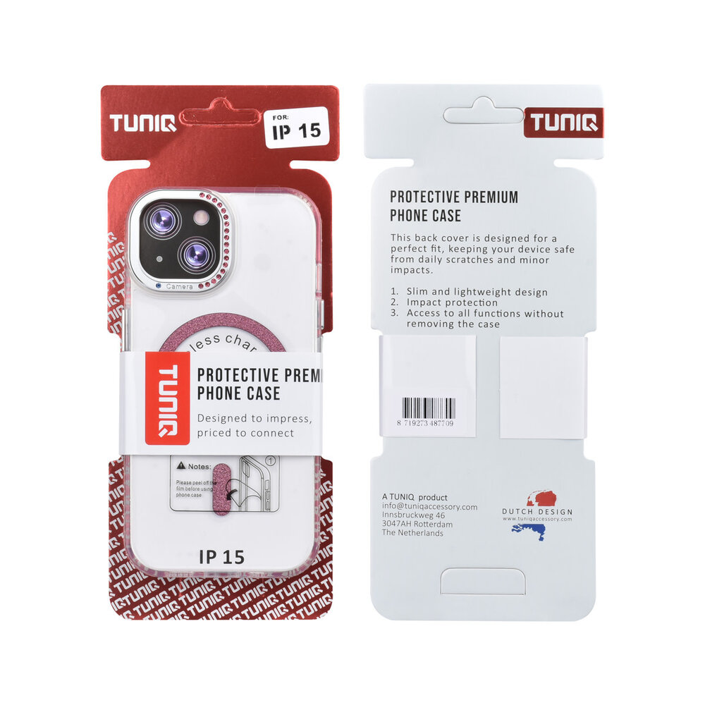 TUNIQ TUNIQ iPhone 15 Back cover case - Diamond MagSafe TPU+PC - Pink TUNIQ TUNIQ iPhone 15 Back cover case - Diamond MagSafe TPU+PC - Pink