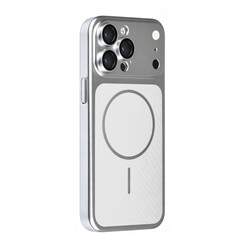 TUNIQ iPhone 14 Pro Max Back cover case - Magsafe With fiber pattern PC - Silver