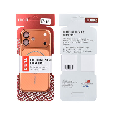 TUNIQ TUNIQ iPhone 16 Back cover case - Magsafe With fiber pattern PC - Orange TUNIQ TUNIQ iPhone 16 Back cover case - Magsafe With fiber pattern PC - Orange
