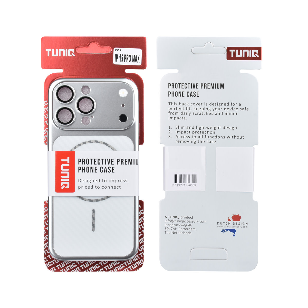 TUNIQ TUNIQ iPhone 15 Pro Max Backcover hoesje - Magsafe With fiber pattern PC - Zilver, foto 3 van 3