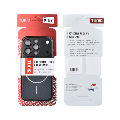 TUNIQ TUNIQ iPhone 15 Pro Back cover case - Magsafe With fiber pattern PC - Black TUNIQ TUNIQ iPhone 15 Pro Back cover case - Magsafe With fiber pattern PC - Black