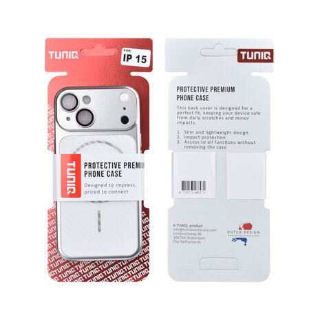 TUNIQ TUNIQ iPhone 15 Back cover coque - Magsafe With fiber pattern PC - Argent TUNIQ TUNIQ iPhone 15 Back cover coque - Magsafe With fiber pattern PC - Argent