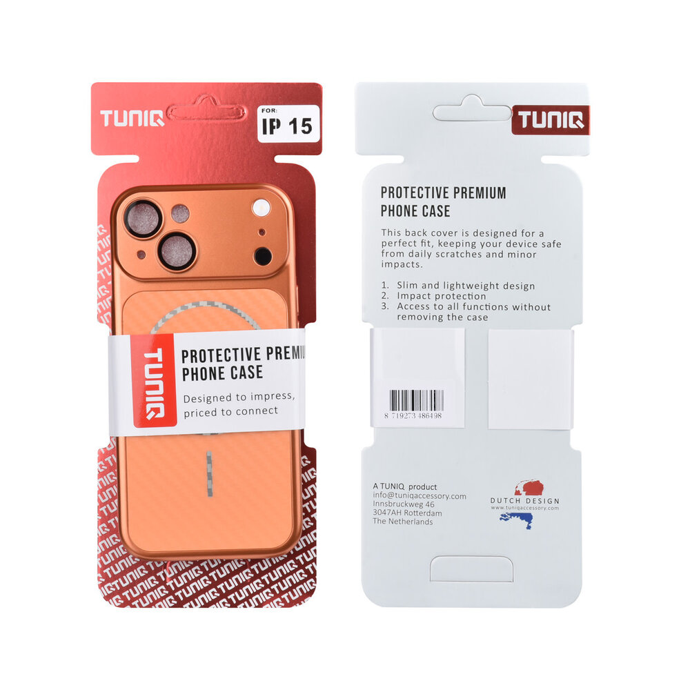 TUNIQ TUNIQ iPhone 15 Back cover case - Magsafe With fiber pattern PC - Orange TUNIQ TUNIQ iPhone 15 Back cover case - Magsafe With fiber pattern PC - Orange