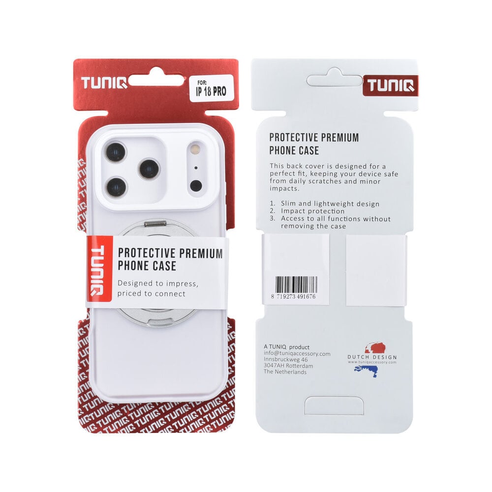 TUNIQ TUNIQ iPhone 18 Pro Back cover coque - 360 rotation stand MagSafe - Blanc TUNIQ TUNIQ iPhone 18 Pro Back cover coque - 360 rotation stand MagSafe - Blanc