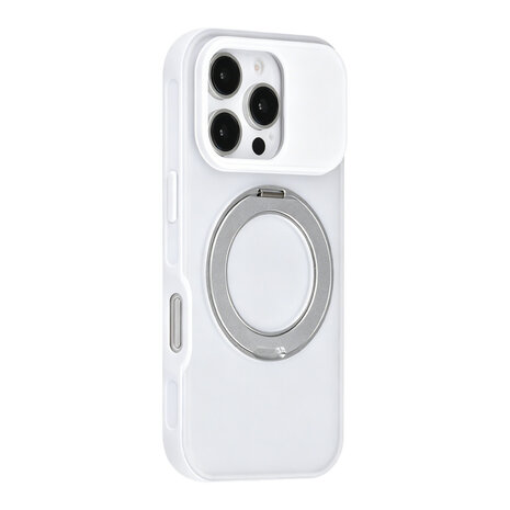 TUNIQ TUNIQ iPhone 16 Pro Back cover coque - 360 rotation stand MagSafe - Blanc TUNIQ TUNIQ iPhone 16 Pro Back cover coque - 360 rotation stand MagSafe - Blanc
