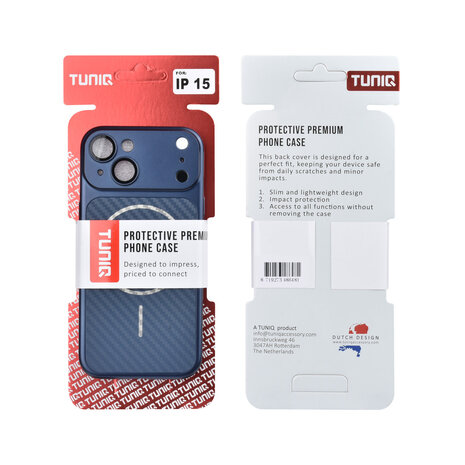 TUNIQ TUNIQ iPhone 15 Back cover case - Magsafe With fiber pattern PC - Blue TUNIQ TUNIQ iPhone 15 Back cover case - Magsafe With fiber pattern PC - Blue