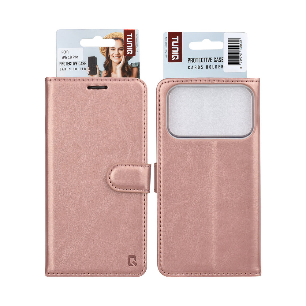 TUNIQ TUNIQ iPhone 18 Pro Back cover coque - PU+TPU Booktype Case - Rose Gold