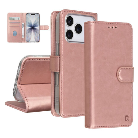 TUNIQ TUNIQ iPhone 18 Pro Backcover hoesje - PU+TPU Booktype Case - Rose Gold
