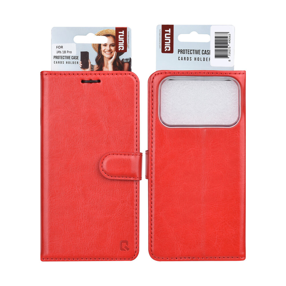TUNIQ TUNIQ iPhone 18 Pro Back cover case - PU+TPU Booktype Case - Red