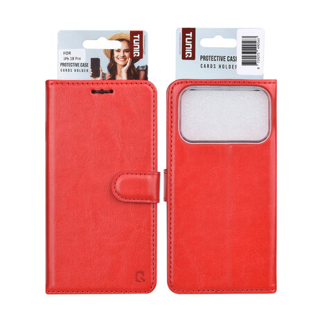 TUNIQ TUNIQ iPhone 18 Pro Back cover coque - PU+TPU Booktype Case - Rouge TUNIQ TUNIQ iPhone 18 Pro Back cover coque - PU+TPU Booktype Case - Rouge