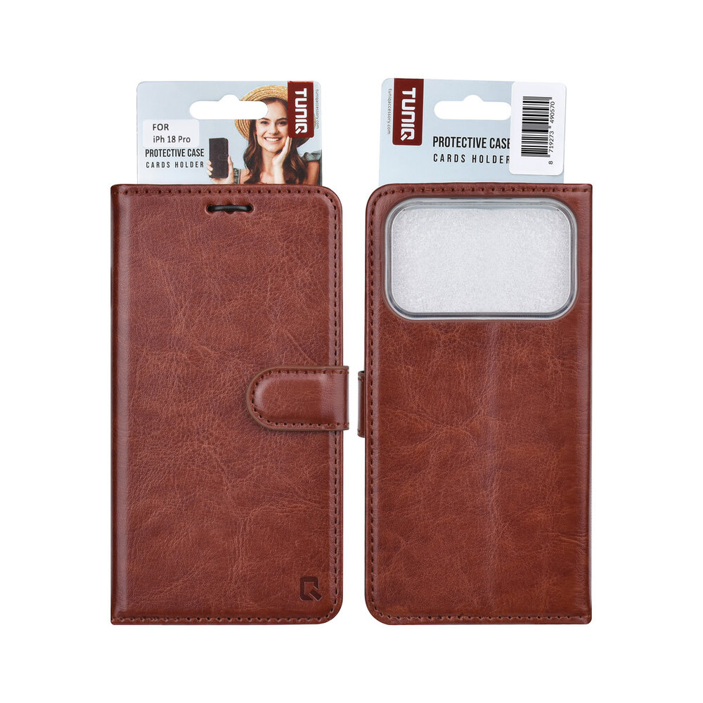 TUNIQ TUNIQ iPhone 18 Pro Back cover case - PU+TPU Booktype Case - Brown