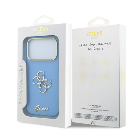 Guess Guess iPhone 18 Pro Backcover hoesje - HC IML 4G Script Metal - LichtBlauw Guess Guess iPhone 18 Pro Backcover hoesje - HC IML 4G Script Metal - LichtBlauw